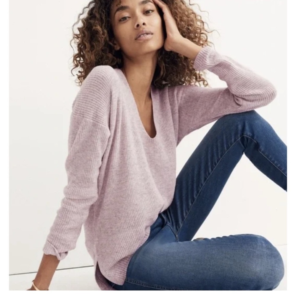 Madewell Woodside Pullover Sweater Ribbed Merino Wool Lilac Gray Pullover Sz M